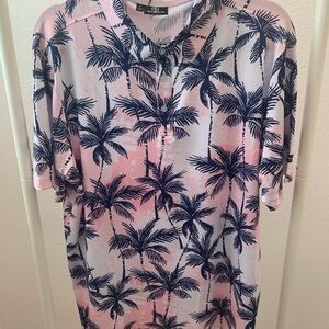 GreenSide Men’s Polo Golf Shirt Pink and Blue Palm Trees